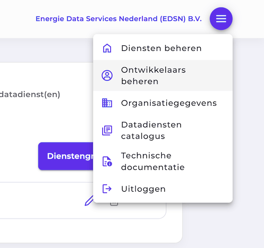 Menu optie Ontwikkelaars beheren