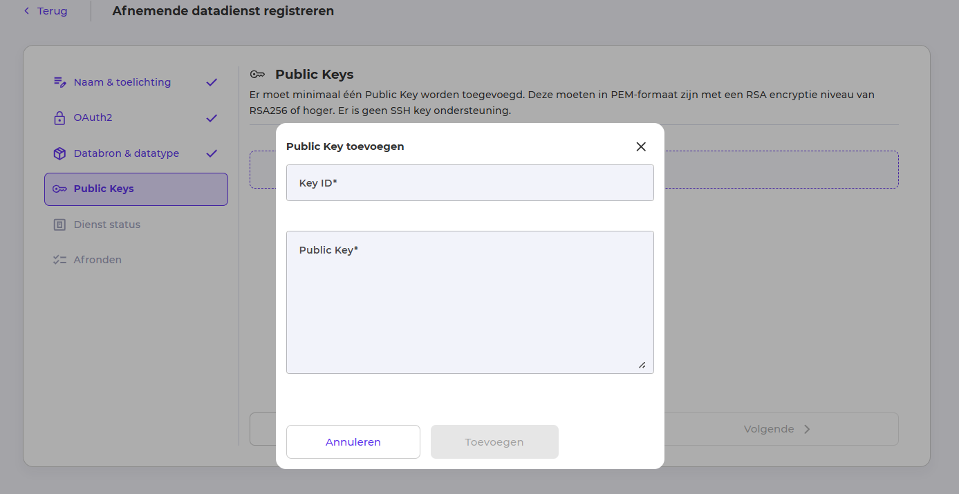 dienst registratie public keys overzicht